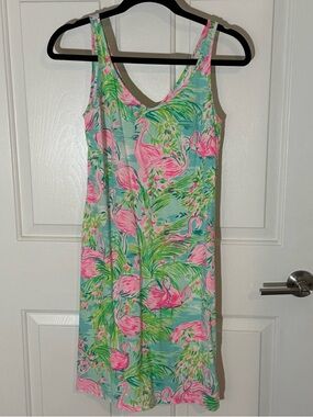 Lilly Pulitzer Pink Flamingo & Aqua Floral Tank Dress